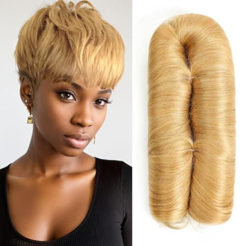 Ajsowju 28 Pieces Human Hair Weave Extensions with Top Closure Straight Short Hair Extension for Women Daily Use (27#)