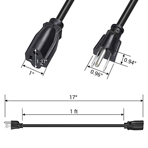 Dewenwils 10 Pack Short Extension Cord, 1 Foot Power Cord, 16 Awg Sjtw Weatherproof Extension Cable For Indoor Outdoor Use, 3 Prong Grounded Outlets Plugs, Nema 5-15P To Nema 5-15R, Black, Ul Listed #TOP21
