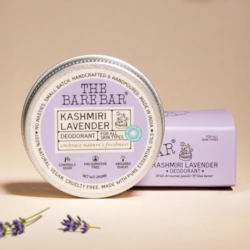 Image of The Bare Bar Kashmiri Lavender Deodorant - 20 gm | Floral Fragrance| Odor & Sweat Control |Natural formula & Chemical free| Good for all skin types |Travel Mini Size Solid Deodorant for Men & Women