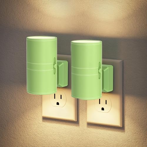 Image of JandCase Night Lights Plug into Wall, Dimmable Night Light Plug in with Green Shade, Modern Night Lights with Dusk to Dawn Sensor, Soft White 3000K, 0-100LM Nightlight for Hallway Bedroom, 2 Pack