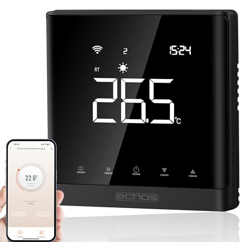 Preisvergleich Produktbild Wandthermostat Heizung Smart Fußbodenheizung WLAN Raumthermostat digital Über Smartphone Tuya Smart Life Amazon Alexa Google Home steuerbar Thermostat Fussbodenheizung Programmierbar (Schwarz)