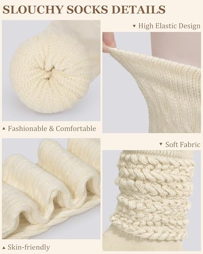 Slouchy Socks for Women 4 Pairs Slouch Long Scrunch Knee High Sock Knit Cotton Boot Tube Socks4