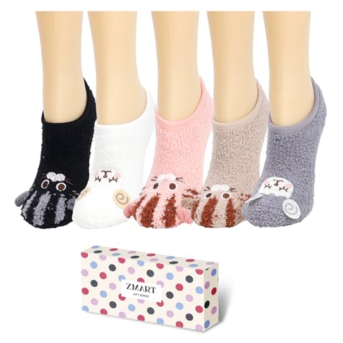 Zmart Fuzzy Anti-Slip Pilates Socks - Women Girls Non Slip Slipper Socks with Grippers for Yoga