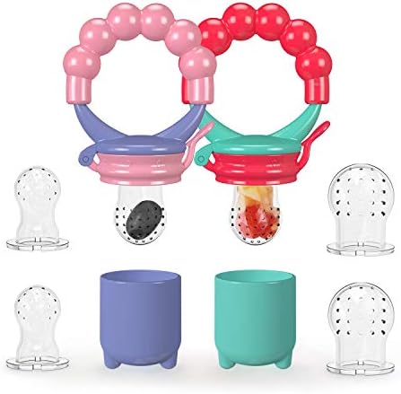 Youen Fresh Food Fruit Feeder Baby Pacifier, Silicone Feeding Pacifier for Baby - 3 Sizes Teether Food Mesh,Infant Fruit Teething Toy, 2 Pack