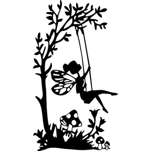 Fairy On A Garden Swing Wine Bottle Vinyl Decal Sticker for Car/Window/Wall (Black Gloss) Cover