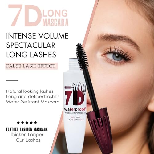 VLSVLS 2026 New 7D Mascara Fiber Lashes Waterproof, Advanced Black 7D Colossal Mascara, Thickening Softer Fuller Lashes Mascara, Thickening Eye Makeup for Defined Curl for Women (2 Bottle)