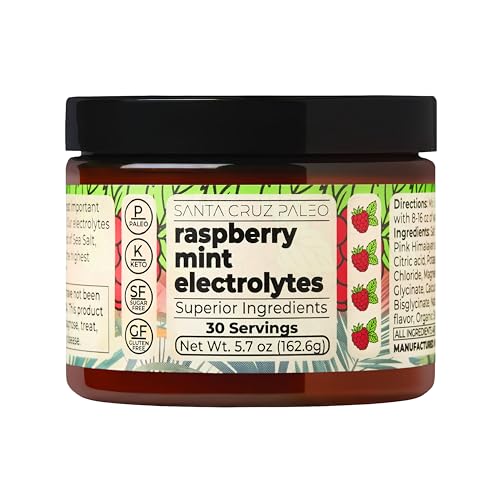 Image of Santa Cruz Paleo Electrolyte Powder, Raspberry Mint Flavor, Sugar Free Hydration Drink Mix with Himalayan Pink Salt, Sea Salt, Magnesium Glycinate, Potassium Chloride, Sweetened with Stevia, 30 Srvgs