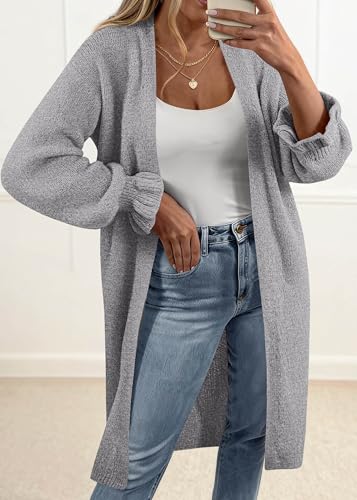 KIRUNDO Cardigan Sweaters for Women 2026 Fall Oversized Ruffle Long Sleeve Casual Open Front Knit Cardigans Sweater Coat(Grey, Medium) — view 4