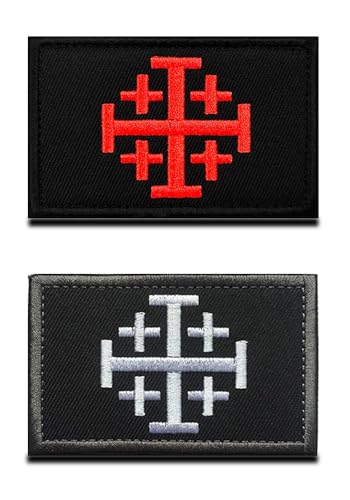 2 Pcs The Crusades Crusader Jihad Cross Logo Tactical Christian Patches, Hook and Loop Embroidered, Historical Patch for Tactical Backpacks, Clothing, Hats, Bags