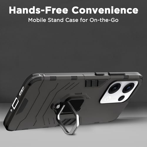 Image of Pikkme D5 Tough Armor Bumper Case | 360 Protection Case | Ring Holder Stand Back Cover for Oppo Reno 13 5G (Black)