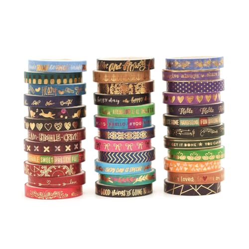 Image of HASTHIP 36 Rolls Washi Tape Set with Gold Foil, Vintage Floral Celestial Geometric Decorative Masking Tape for Scrapbooking Journaling Planner DIY Crafts, 0.7cm x 6.6ft Each
