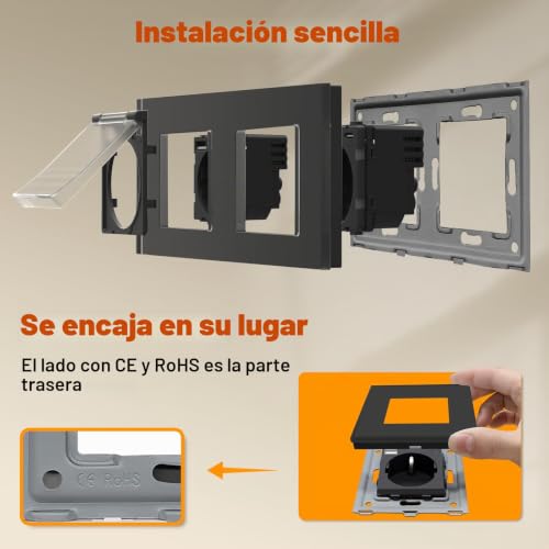 Miniatura 6 de Bseed Enchufe Usb, Enchufe Pared Schuko Con Tapa Impermeable, Enchufe Usb C 2 Gang, Enchufe Doble 16amp Negro, Enchufes De Extensión