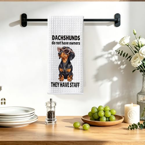 Image of Hanamiya Na Funny Dachshund Kitchen Towels 24x14 Inch, Dachshund Gifts Reusable Dish Towels for Kitchen Bathroom Decor, Waffle Weave Absorbent Tea Towel, Cute Weiner Dog Gifts for Women Mom Friend