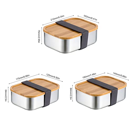 SePkus Fiambrera para microondas de Acero Inoxidable con Cubierta de Madera, vajilla Bento Box para Escuela, Oficina, Comida portátil (D,M) (DM)