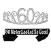 60th Birthday Tiara and Sash, Happy 60th Birthday Party Supplies, 60 Never Looked So Good Black Glitter Satin Sash and Crystal Tiara Birthday Crown for 60th Birthday Party Supplies and Decorations