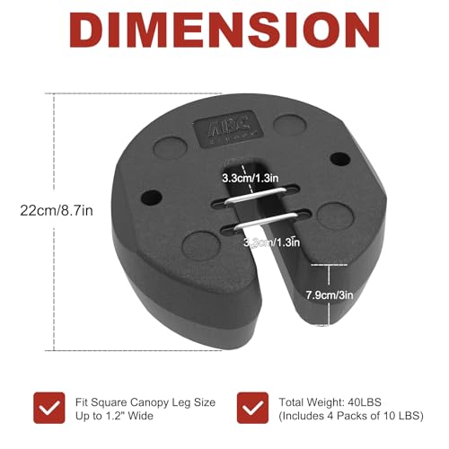 ABCCANOPY Easy Canopy Weights with Lock Design for Wind Resistance, No Sliding, Stably Secure Tents, Canopies, and Umbrellas at Outdoor Events, 4Pack (40LB)