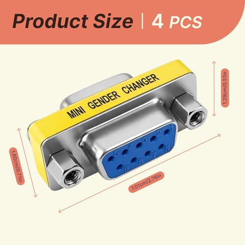 JXRSKJ 4Pcs Adaptateur DB9 9 Broches Femelle vers Femelle, Mini Gender Changeur Coupleur Adaptateur, Coupleur de Câble Série pour Connexion et Extension pour Transfert de Données sur Ordinateur – vue 2