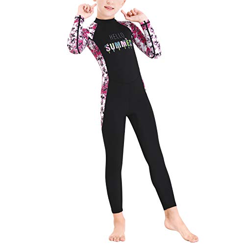 Uobzyaq Kids Full Body Swimsuit Boys Girls Rash Guard One Piece Uv Protection Folral Long Sleeve Wetsuit Diving Suit For Water Sports Black Size S #TOP2