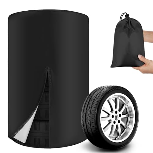 vsshe Auto Reifentasche, Wasserdicht Staubdicht Reifenschutzhülle hält 4 Reifen (120 * 85cm), Silber Beschichtet 210D Oxford, Sonnenschutz Reifenabdeckung mit Reißverschluss, Reifenschutz(Schwarz)