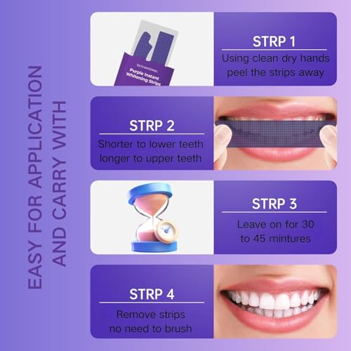 Image of Purple Teeth Whitening Strips for Stain Removal - 14 Whitening Strips with Color Correction Technology, Peroxide-Free Enamel Safe Teeth Brightening Treatment for Coffee, Tea & Smoking Stains [14 PCS = 7 Pair ]
