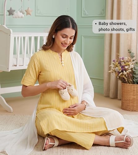 Image of DUMMY SHAPE Feeding Dresses for Women Full Set | Cotton Blend Maternity Kurta Pant Suit with Dual Nursing Zippers, Side Pocket to Pre & Post Pregnancy | Mom to Be Gifts