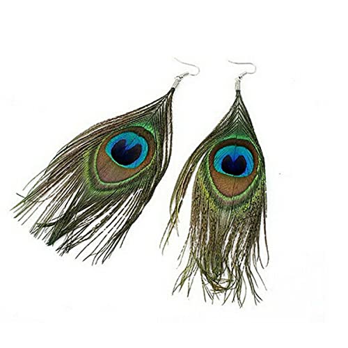 Bohemian Peacock Plume Earrings Necklace Set - Natural Feather Ear Drop Dangle Earrings - Lightweight Boho Large Earrings for Women