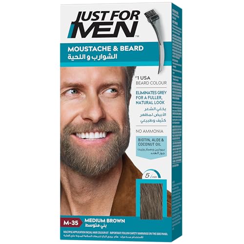 Just for men,1 Count (Pack of 1) Moustache & Beard Dye, Men's Facial Hair Colour, M35 – Medium Brown
