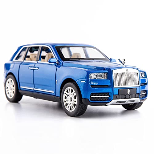 Image of Invite Enterprise 1:24 Rolls Royce Cullinan Diecast Model Metal Pull-Back Car With Sound Light And Opening Doors: A Kids' Toy Vehicle Gift (1:24 Rolls Royce Cullinan - Blue)