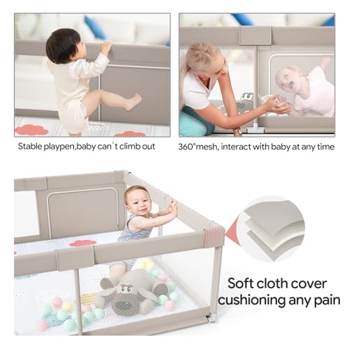 Fodoss Baby Playpen with Mat, 71x59inch Extra Large Playpen for Toddlers, Kids Play Pen with Gate, Baby Fence, Big Playard