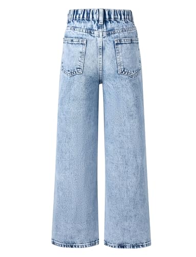 Happy Cherry Girls Cut Out Wide Leg Jeans Baggy High Waisted with Pockets Kids Casual Distressed Denim Pants 5-14Y2
