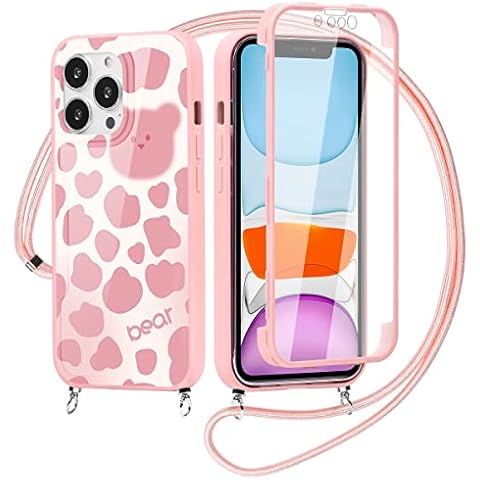 Yoedge Crossbody Case for Apple iPhone 11 Pro Max with Built-in Screen Protector 6.5", 360° Full Body Shockproof Protection Front and Back Case, Necklace Phone Case with Cord Strap, Bear Cover