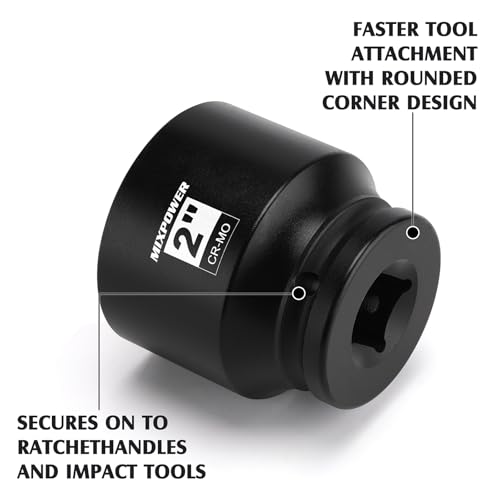 Image of MIXPOWER 3 /4 inch Drive Shallow Impact Socket, CR-MO, 2 inch, SAE, 6 Point, Axle Nut Impact Grade Socket for Easy Removal
