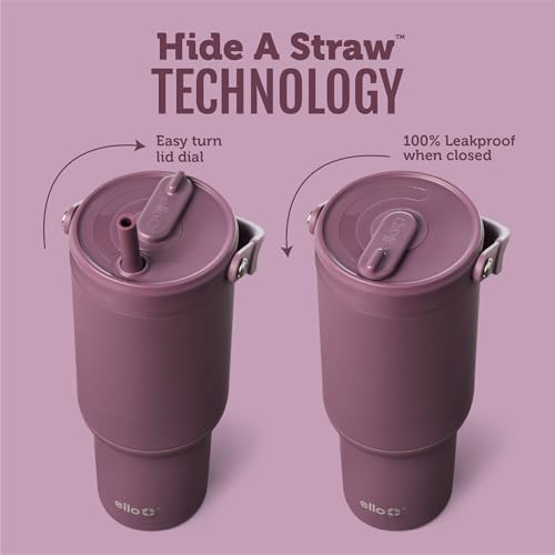Image of Ello Oasis Go+ 32oz Tumbler with Top Handle and Retracting Straw | Reusable Insulated Stainless Steel Cup, 100% Leakproof Water Bottle, 24 Hours Cold, Cup Holder Friendly For Travel | Wild Rasberry