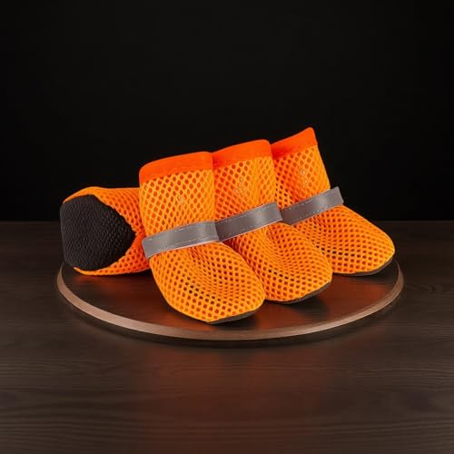 4 Stück Hundeschuhe Pfotenschutz Outdoor, Atmungsaktive Hundeschuhe Für Sommer, Mesh Hunde Schuhe Schutz Vor Verletzungen Und Hitze, Anti-Rutsch Verstellbarem Hundeschuhe Ideal Für Kleine Hunde