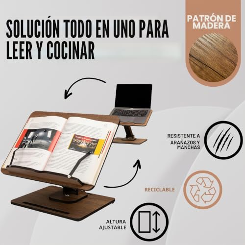 Miniatura 6 de Vigo Wood Atril De Madera - Soporte Para Libros Y Portátil - Ajustable, Plegable, Accesorio Para Lectura Y Trabajo Cómodo