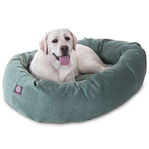 Majestic Pet 40 Inch Micro Velvet Calming Dog Bed Washable – Cozy Soft Round Dog Bed with Spine for Head Support – Fluffy Donut Dog Bed 40x29x9 (inch) – Round Pet Bed Large – Azure