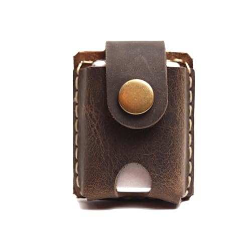 Yantahms Handmade Genuine Leather Hand-stitched Lighter case Lghter shell Leather Cover Lighter Holder Belt Case (Dark Brown)