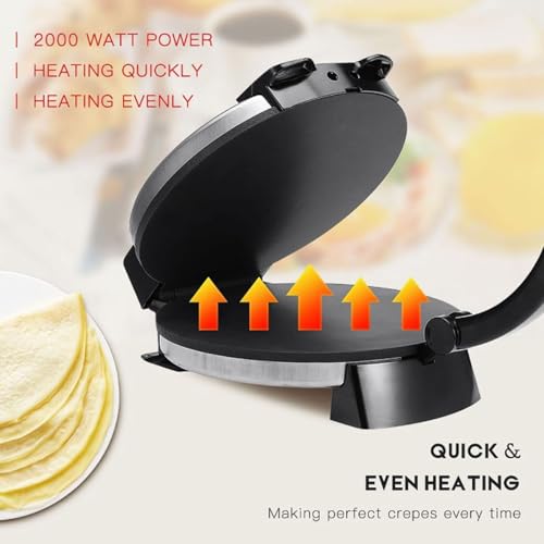 Automatyczna maszyna Roti Maker, elektryczna prasa Chapati 1800W z niepowłoką bez drążków i regulacją kontroli ciepła do naleśników, naleśników, chleba Pita i tortilli, łatwego czyszczenia i kompaktow
