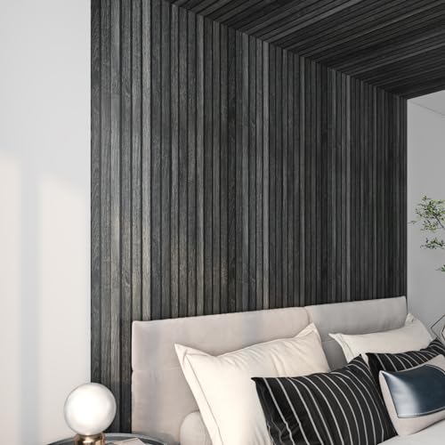 Papel tapiz de madera de listones negros para transformar el salón 7