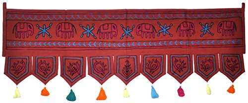 Image of Lal Haveli Rajasthani Handmade Mirror Work Design Elegant Embroidered Cotton Door Hangin.