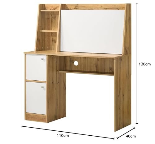 Image of DeckUp Aston Home Engineered Wood Study Table and Office Desk (Wotan Oak & White, Matte Finish)