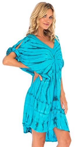 SHU-SHI Womens Beach Cover Up Loose Kaftan Tunic Dress Poncho Top Tie Dye3