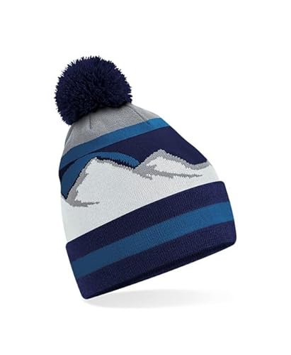 COOZO Unisex Mountain Peaks Pom Pom Beanie Recycled Polyester Sustainable Fashion Winter Accessory Cold-Weather Hat Outdoors - Rocky Peaks - One Size