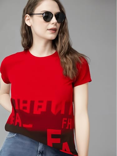 Image of Mack Jonney Women Printed Cotton Rich T Shirt | Round Neck Tshirts|Half Sleeves|Printed-Regular Fit-Mack640809