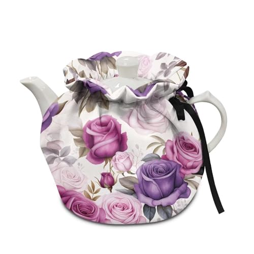 LJMKZJN Purple Rose Tea Pot Cozy Insulated Kettle Tea Warmer Breakfast Warmer for Keeping Warm Kettle Cloth Cover Tea Cosy for Home Kitchen Decor