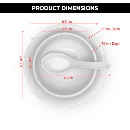Image of Ariya Melamine Soup Bowl Set of 24 with Spoon & Saucer (White, 350 ml) | Microwave & Dishwasher Safe | Serving Bowls for Soup, Noodles, Cereal, Pasta & Oatmeal | Durable, Stain-Free Serving Bowls Sets