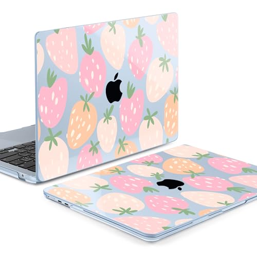 Image of MEEgoodo for M5 /M4 /M3 /M2 MacBook Air 15 inch Case 2026 2025 2024 2023, Case Fit Model (A3448 /A3241 /A3114 /A2941) for MacBook Air 15.3 inch, Cute Drawn Strawberries