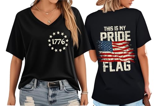 This is My Pride Flag Shirt This is My Pride Flag T-Shirt Patriotic 4th of July Tshirts V Neck Women Man