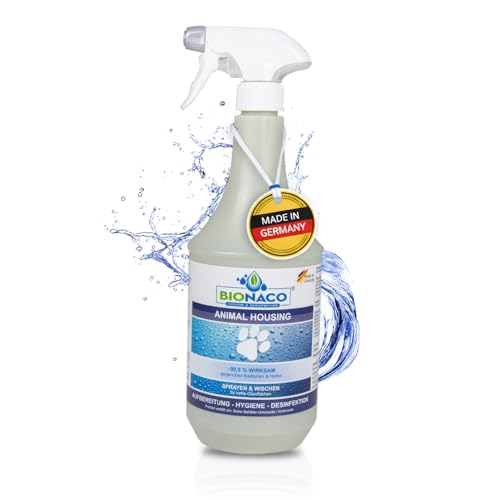 TUGA Chemie 5712088 Sprühflasche Alu-Teufel Spezial Sprayer 1000 ml 12 BIONACO Animal Housing 1 L – Flächen-Desinfektionsmittel für Tierhaltung, Praxen, Stallungen & Zuchtstationen, chlor‑ & alkoholfreie Desinfektion, über 99,9 % Effektivität gegen Bakterien & Hefen