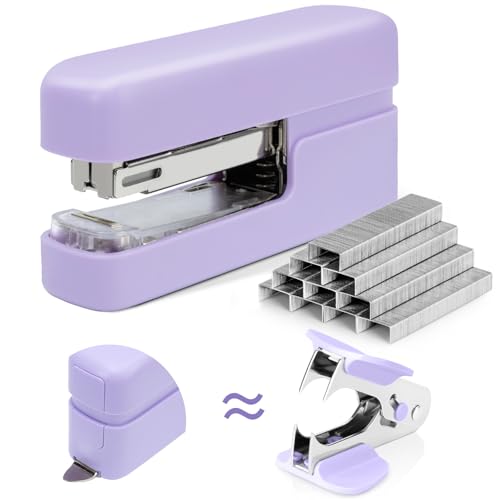 deli Stapler, Desktop Staplers with Integrated Staple Remover, 45 Sheet Capacity Office Stapler, Purple
